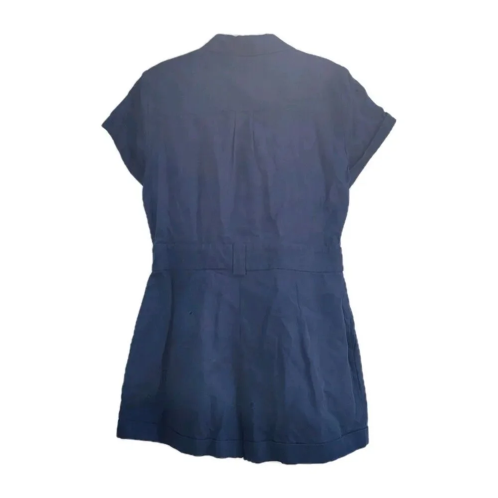 Zara Navy linen blend Blue romper playsuit Wmns sz M Pockets resort Industrial